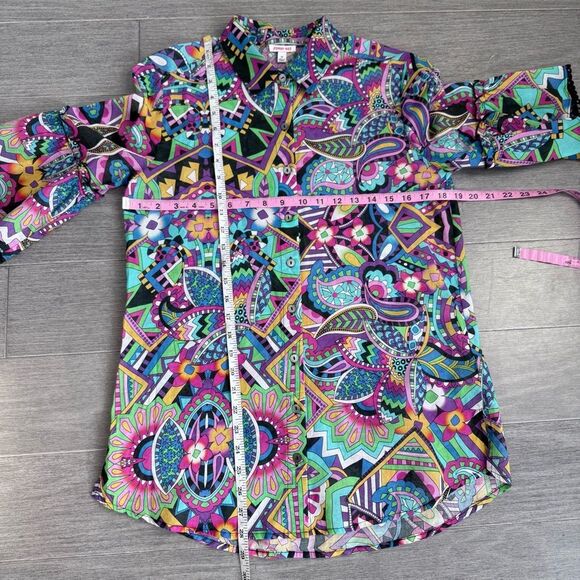 Johnny Was Demarne Ruffle Sleeve Tunic Shirt Top R24924 XS Multi Boho Chic - Picture 14 of 16